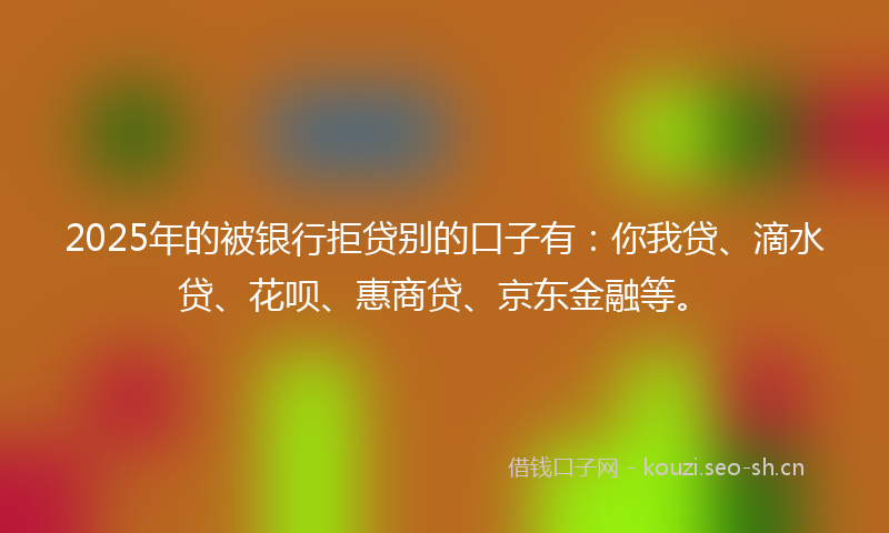 2025年的被银行拒贷别的口子有：你我贷、滴水贷、花呗、惠商贷、京东金融等。