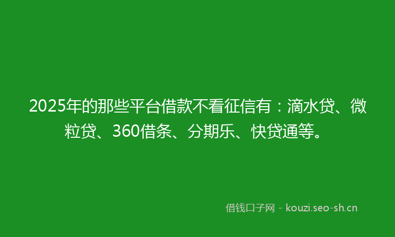 2025年的那些平台借款不看征信有：滴水贷、微粒贷、360借条、分期乐、快贷通等。