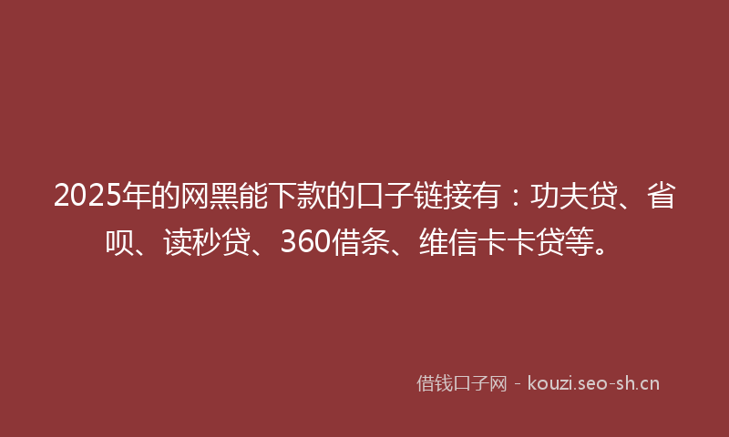 2025年的网黑能下款的口子链接有：功夫贷、省呗、读秒贷、360借条、维信卡卡贷等。