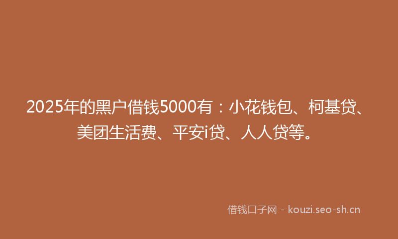 2025年的黑户借钱5000有：小花钱包、柯基贷、美团生活费、平安i贷、人人贷等。