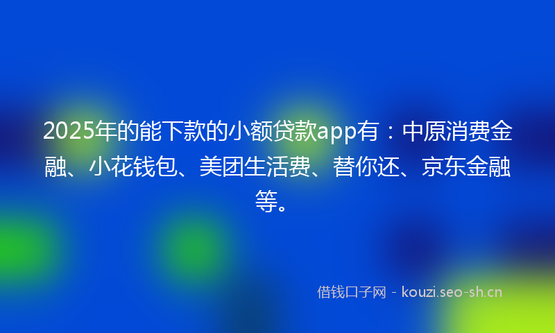 2025年的能下款的小额贷款app有：中原消费金融、小花钱包、美团生活费、替你还、京东金融等。