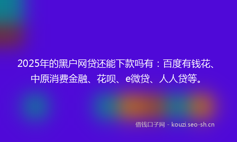 2025年的黑户网贷还能下款吗有：百度有钱花、中原消费金融、花呗、e微贷、人人贷等。