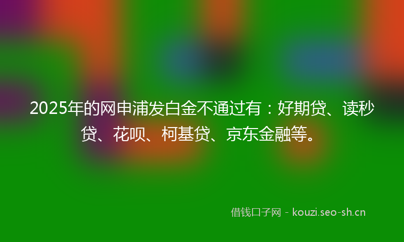 2025年的网申浦发白金不通过有：好期贷、读秒贷、花呗、柯基贷、京东金融等。