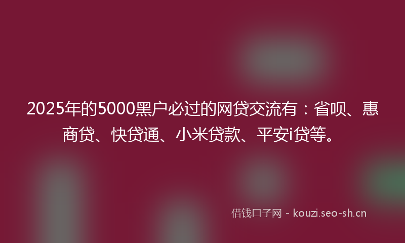 2025年的5000黑户必过的网贷交流有：省呗、惠商贷、快贷通、小米贷款、平安i贷等。