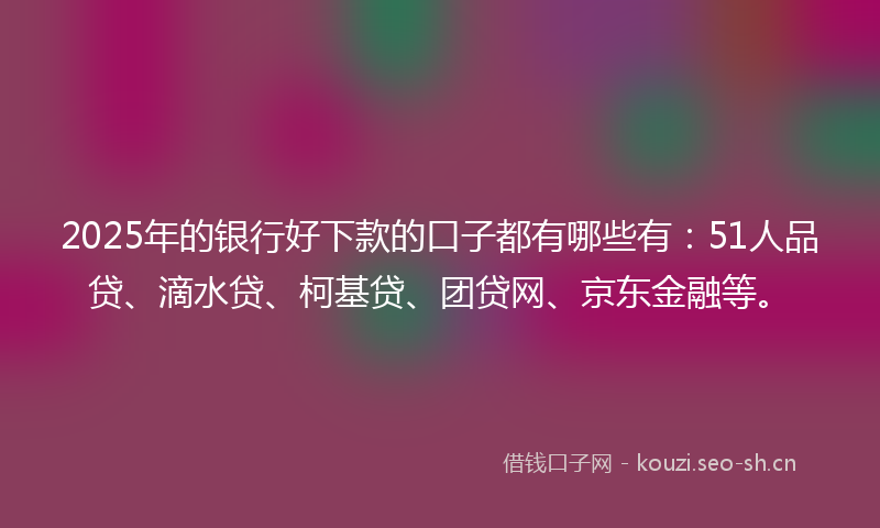 2025年的银行好下款的口子都有哪些有：51人品贷、滴水贷、柯基贷、团贷网、京东金融等。