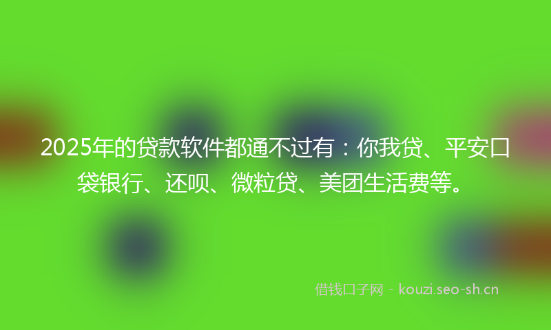 2025年的贷款软件都通不过有：你我贷、平安口袋银行、还呗、微粒贷、美团生活费等。