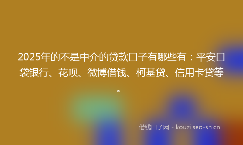 2025年的不是中介的贷款口子有哪些有：平安口袋银行、花呗、微博借钱、柯基贷、信用卡贷等。
