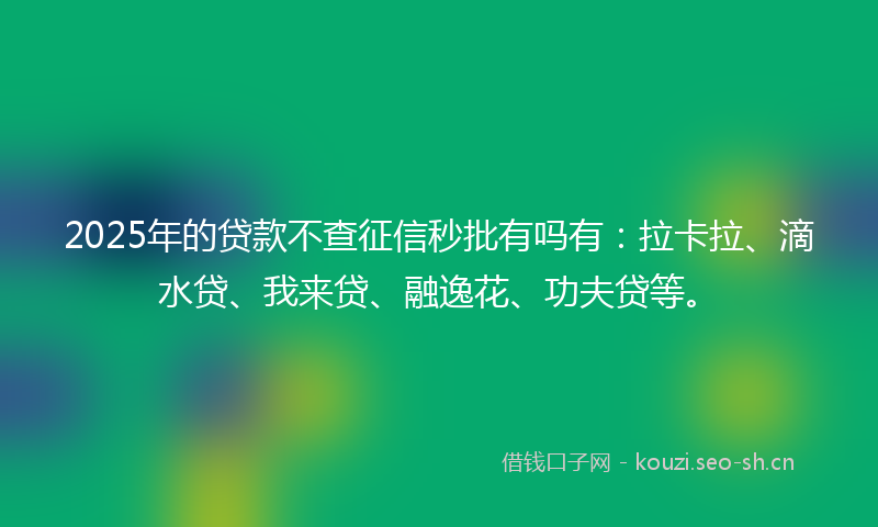2025年的贷款不查征信秒批有吗有：拉卡拉、滴水贷、我来贷、融逸花、功夫贷等。