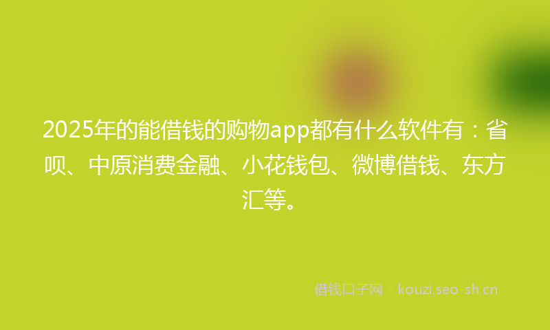 2025年的能借钱的购物app都有什么软件有：省呗、中原消费金融、小花钱包、微博借钱、东方汇等。