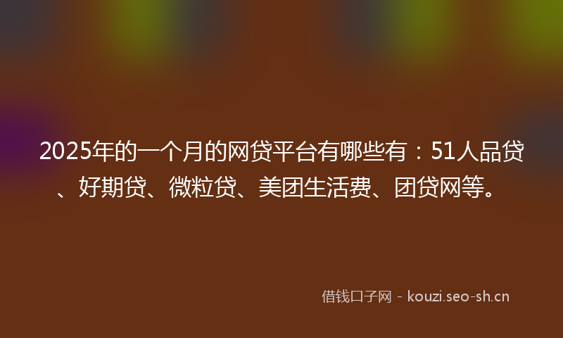 2025年的一个月的网贷平台有哪些有：51人品贷、好期贷、微粒贷、美团生活费、团贷网等。