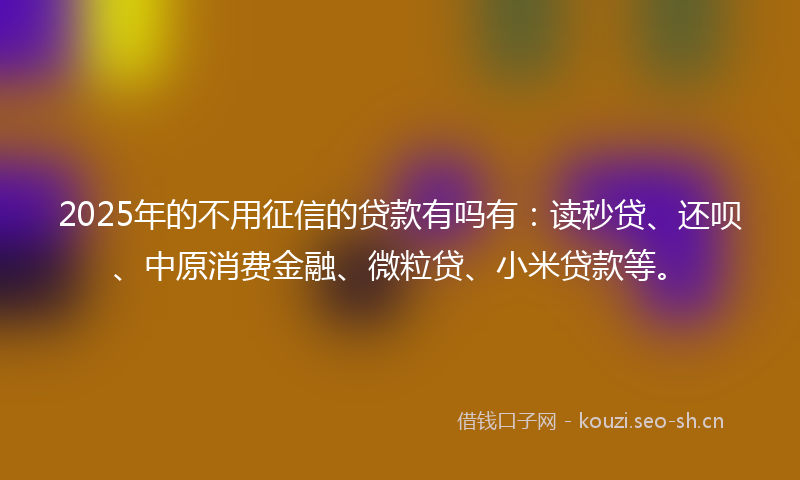 2025年的不用征信的贷款有吗有：读秒贷、还呗、中原消费金融、微粒贷、小米贷款等。