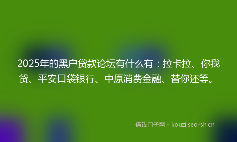 2025年的黑户贷款论坛有什么有：拉卡拉、你我贷、平安口袋银行、中原消费金融、替你还等。