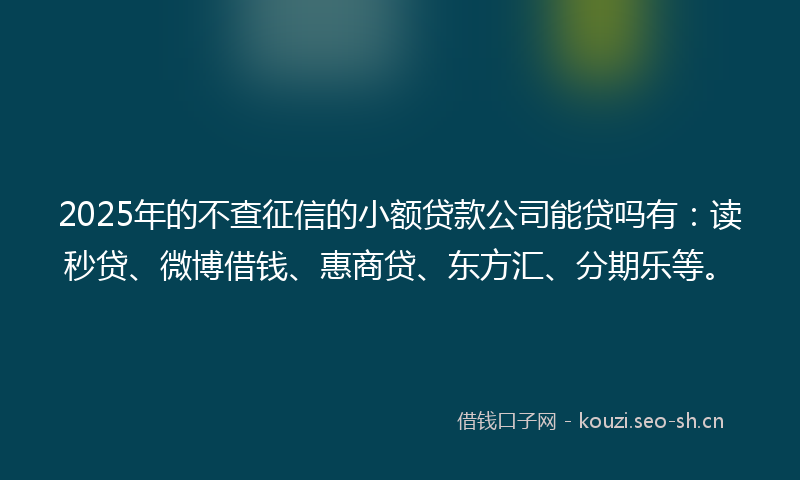 2025年的不查征信的小额贷款公司能贷吗有：读秒贷、微博借钱、惠商贷、东方汇、分期乐等。