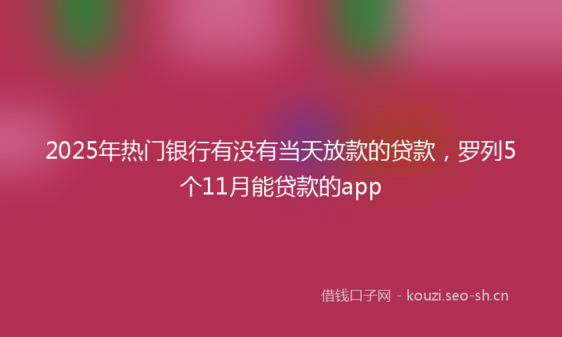 2025年热门银行有没有当天放款的贷款，罗列5个11月能贷款的app