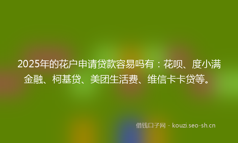 2025年的花户申请贷款容易吗有：花呗、度小满金融、柯基贷、美团生活费、维信卡卡贷等。