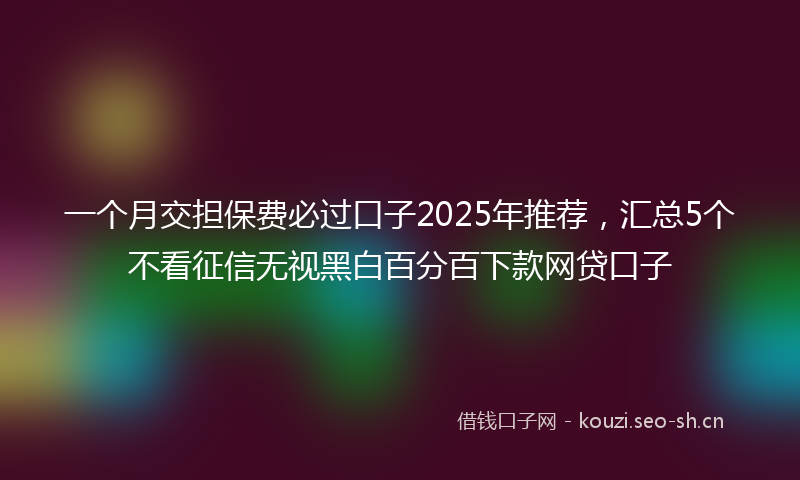 一个月交担保费必过口子2025年推荐，汇总5个不看征信无视黑白百分百下款网贷口子