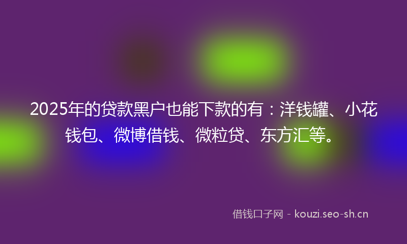 2025年的贷款黑户也能下款的有：洋钱罐、小花钱包、微博借钱、微粒贷、东方汇等。