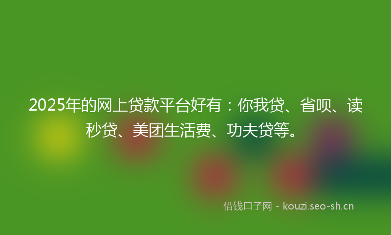 2025年的网上贷款平台好有：你我贷、省呗、读秒贷、美团生活费、功夫贷等。