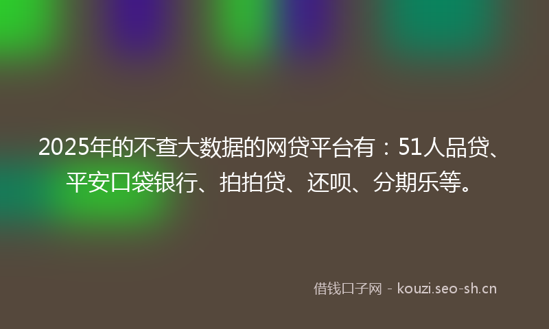 2025年的不查大数据的网贷平台有：51人品贷、平安口袋银行、拍拍贷、还呗、分期乐等。