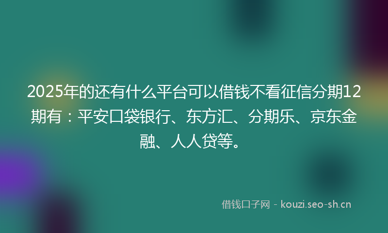 2025年的还有什么平台可以借钱不看征信分期12期有:平安口袋银行、东方汇、分期乐、京东金融、人人贷等。