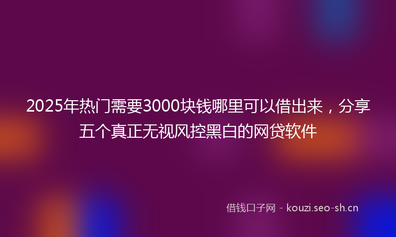 2025年热门需要3000块钱哪里可以借出来，分享五个真正无视风控黑白的网贷软件