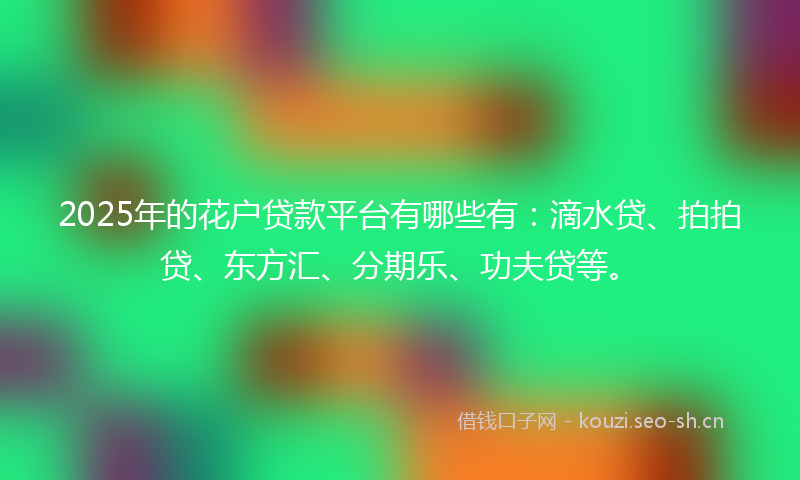 2025年的花户贷款平台有哪些有：滴水贷、拍拍贷、东方汇、分期乐、功夫贷等。