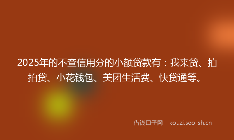 2025年的不查信用分的小额贷款有:我来贷、拍拍贷、小花钱包、美团生活费、快贷通等。
