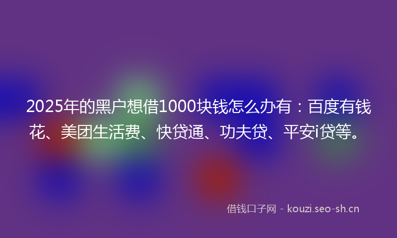 2025年的黑户想借1000块钱怎么办有：百度有钱花、美团生活费、快贷通、功夫贷、平安i贷等。