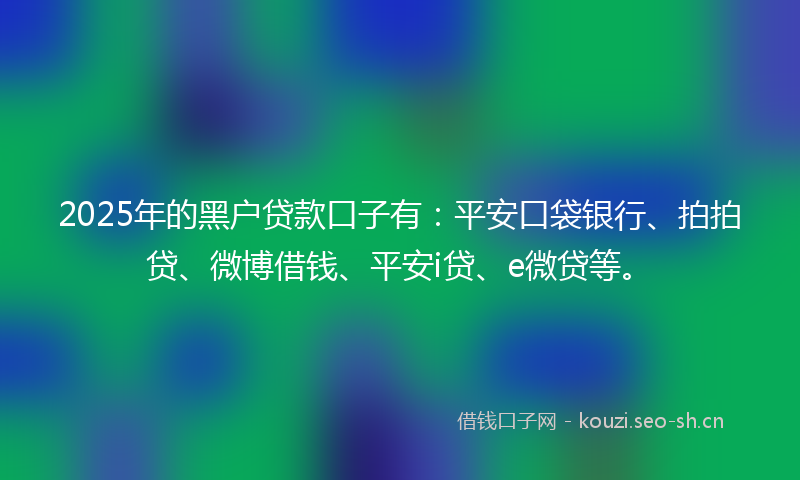 2025年的黑户贷款口子有：平安口袋银行、拍拍贷、微博借钱、平安i贷、e微贷等。