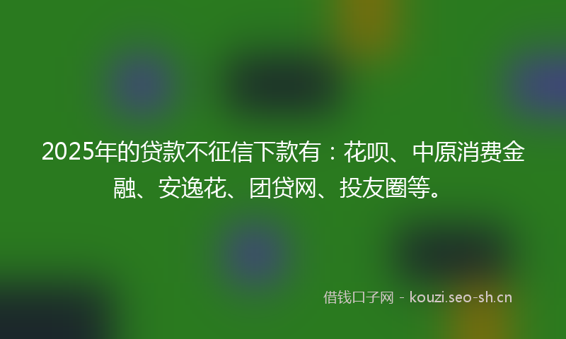 2025年的贷款不征信下款有：花呗、中原消费金融、安逸花、团贷网、投友圈等。