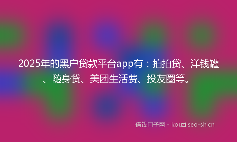 2025年的黑户贷款平台app有：拍拍贷、洋钱罐、随身贷、美团生活费、投友圈等。