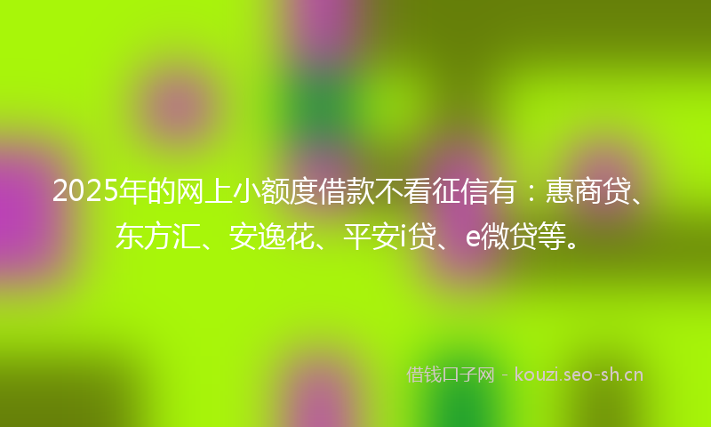 2025年的网上小额度借款不看征信有：惠商贷、东方汇、安逸花、平安i贷、e微贷等。