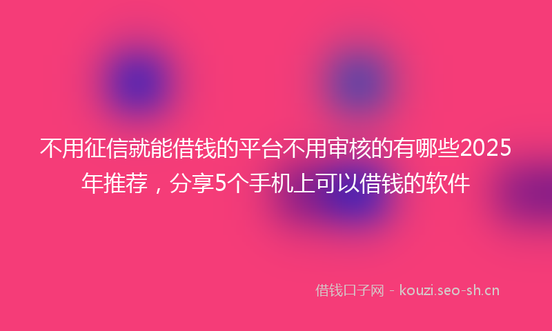 不用征信就能借钱的平台不用审核的有哪些2025年推荐，分享5个手机上可以借钱的软件