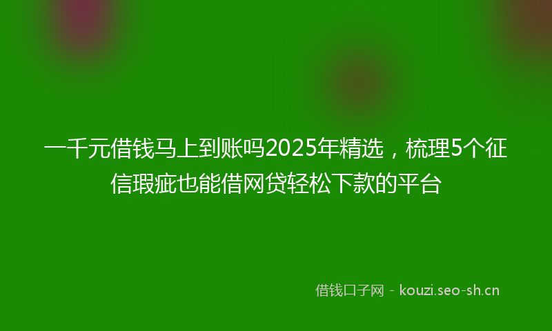 一千元借钱马上到账吗2025年精选，梳理5个征信瑕疵也能借网贷轻松下款的平台