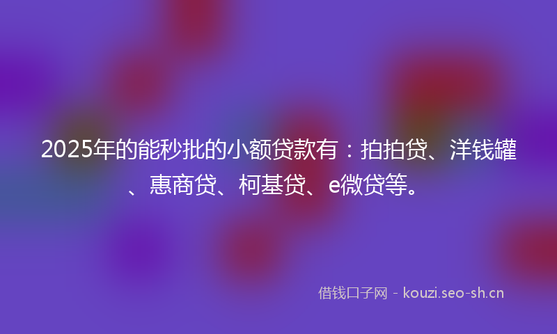 2025年的能秒批的小额贷款有：拍拍贷、洋钱罐、惠商贷、柯基贷、e微贷等。