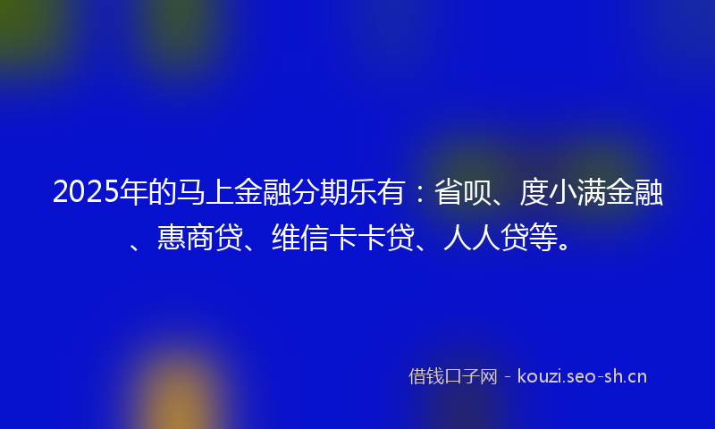 2025年的马上金融分期乐有：省呗、度小满金融、惠商贷、维信卡卡贷、人人贷等。