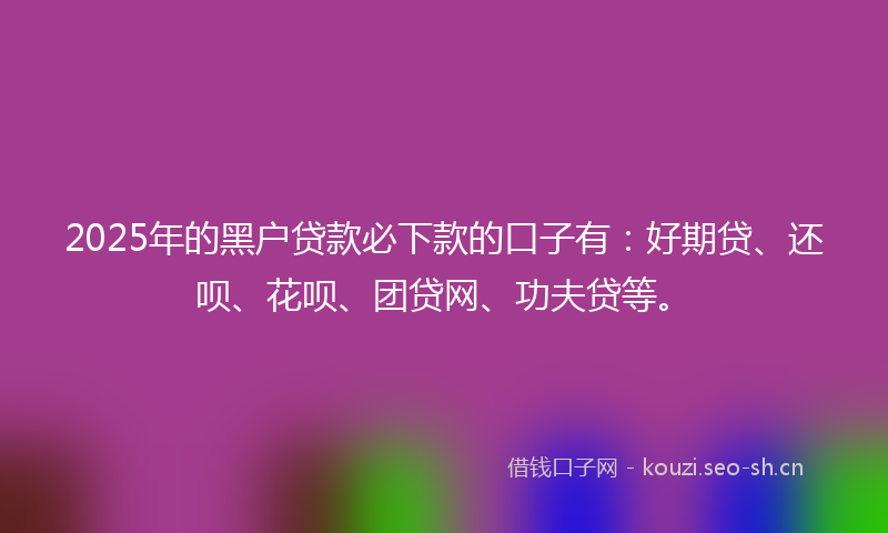 2025年的黑户贷款必下款的口子有：好期贷、还呗、花呗、团贷网、功夫贷等。