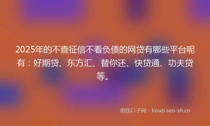 2025年的不查征信不看负债的网贷有哪些平台呢有：好期贷、东方汇、替你还、快贷通、功夫贷等。