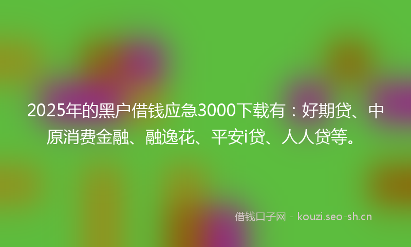 2025年的黑户借钱应急3000下载有：好期贷、中原消费金融、融逸花、平安i贷、人人贷等。