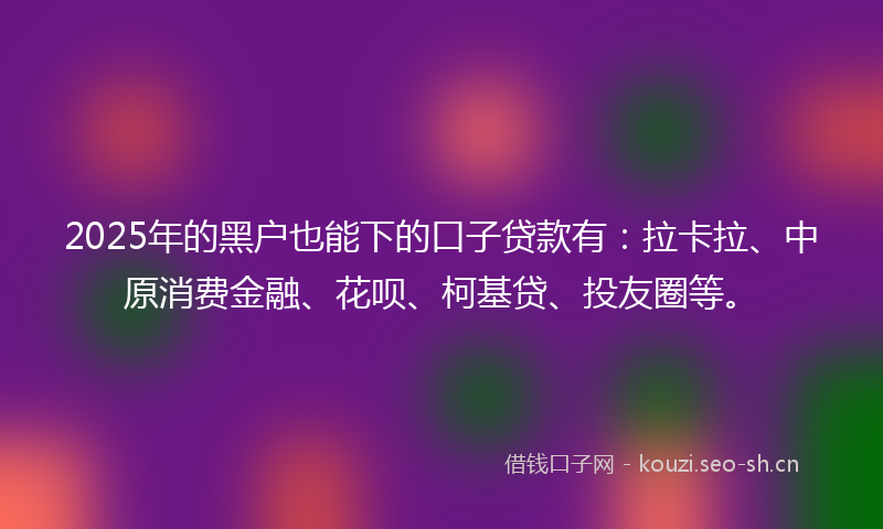 2025年的黑户也能下的口子贷款有：拉卡拉、中原消费金融、花呗、柯基贷、投友圈等。