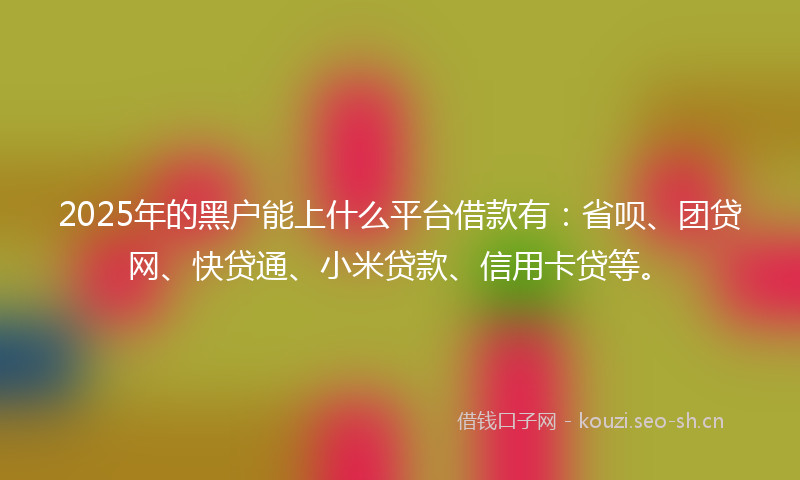 2025年的黑户能上什么平台借款有：省呗、团贷网、快贷通、小米贷款、信用卡贷等。