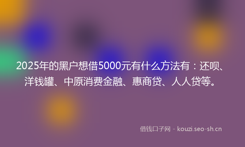 2025年的黑户想借5000元有什么方法有：还呗、洋钱罐、中原消费金融、惠商贷、人人贷等。