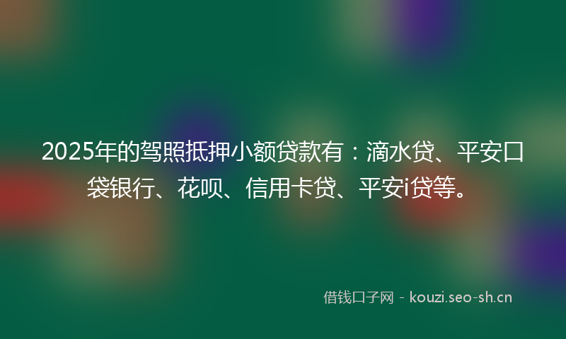 2025年的驾照抵押小额贷款有：滴水贷、平安口袋银行、花呗、信用卡贷、平安i贷等。