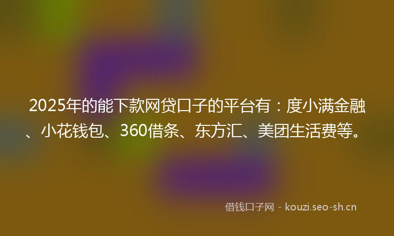 2025年的能下款网贷口子的平台有：度小满金融、小花钱包、360借条、东方汇、美团生活费等。