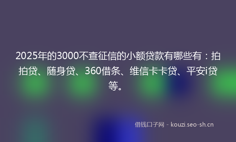 2025年的3000不查征信的小额贷款有哪些有:拍拍贷、随身贷、360借条、维信卡卡贷、平安i贷等。