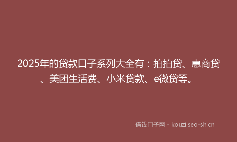 2025年的贷款口子系列大全有：拍拍贷、惠商贷、美团生活费、小米贷款、e微贷等。