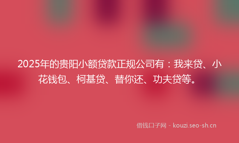 2025年的贵阳小额贷款正规公司有：我来贷、小花钱包、柯基贷、替你还、功夫贷等。