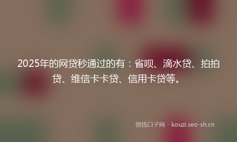2025年的网贷秒通过的有：省呗、滴水贷、拍拍贷、维信卡卡贷、信用卡贷等。
