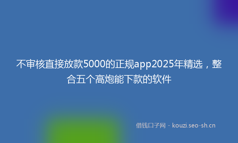 不审核直接放款5000的正规app2025年精选，整合五个高炮能下款的软件