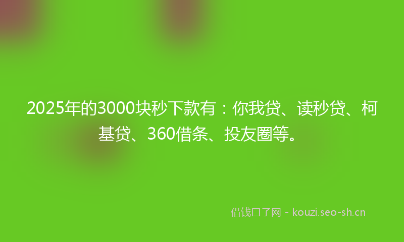 2025年的3000块秒下款有：你我贷、读秒贷、柯基贷、360借条、投友圈等。